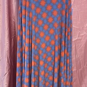 LuLaRoe Orange and Pink Pleated Maxi Dress